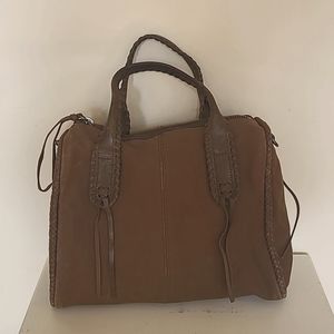 Lucky Brand Leather Satchel Bag With Fringe and Whipstitch Detail